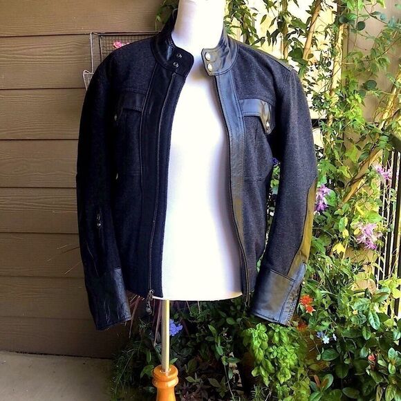 - NWOT Roland Sands Designer Men’s Wool/Leather Biker Jacket - Picture 1 of 16